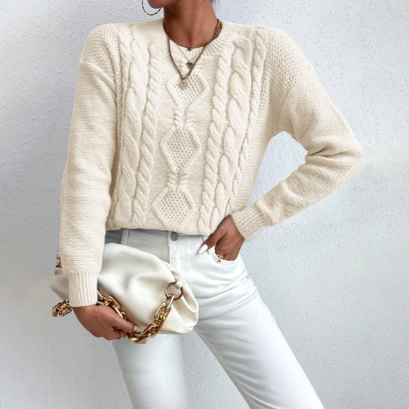 Women's Fashion Round Neck Pullover Knitted Sweater