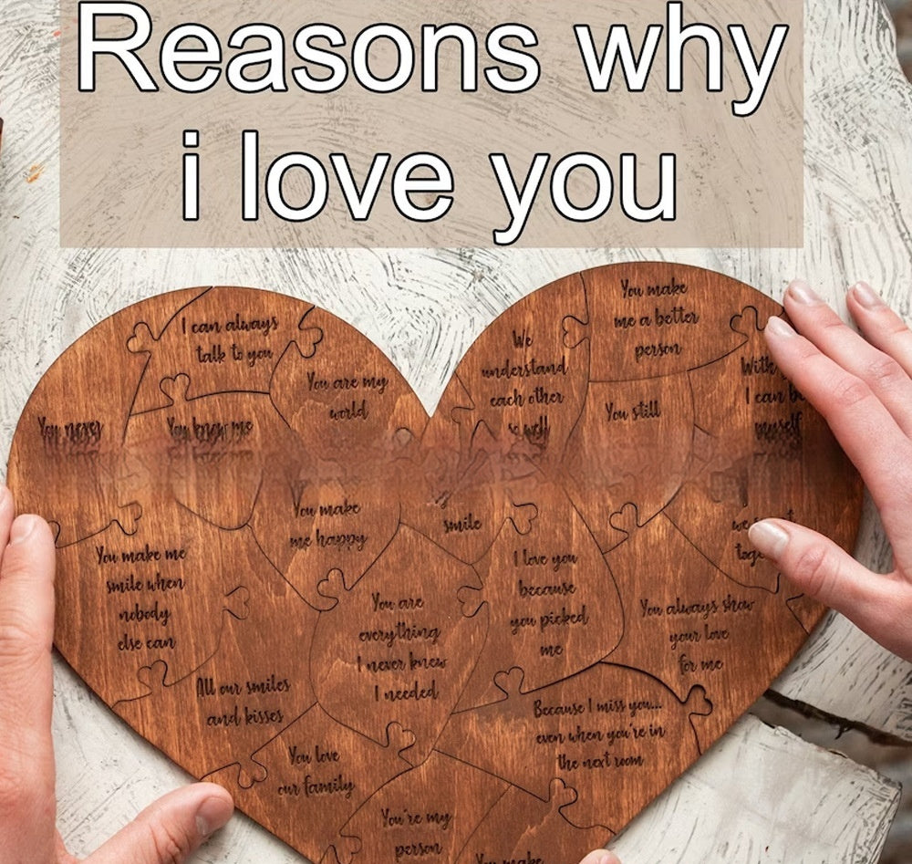 Raisons pour lesquelles je t'aime Puzzle en bois en forme de cœur Puzzle d'amour romantique Anniversaire de mariage pour femme Mari Cadeaux d'anniversaire Cadeau de Saint-Valentin