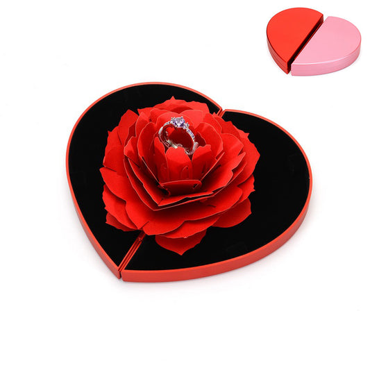 Caja de amor 3D con forma de corazón y forma de rosa para anillos giratorios, regalo para el día de San Valentín