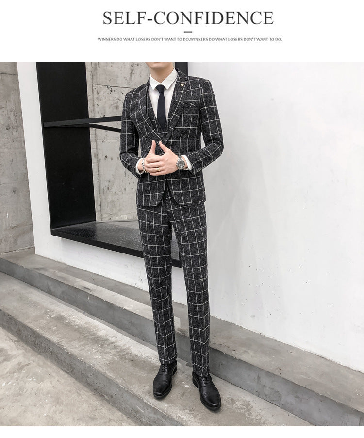 Slim Fit Suit Suit Men's Plaid Suit Three-piece Suit