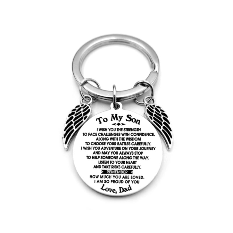 Angel Wings Heart To My Son Inspirational Keychain