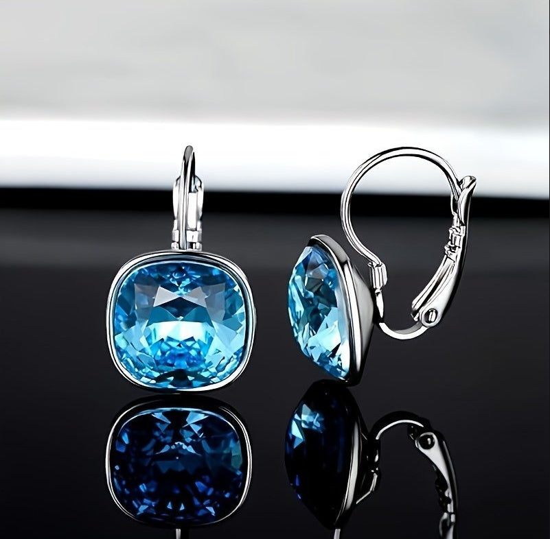 18K White Gold Crystal Plated Hypoallergenic Pendant Earrings For Women's Jewelry