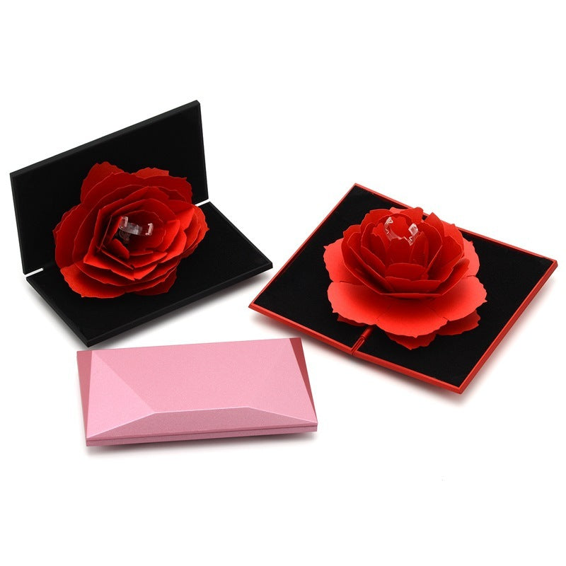 Boîte à bagues rotative en forme de cœur avec fleur de rose 3D Love Box Cadeau de Saint-Valentin