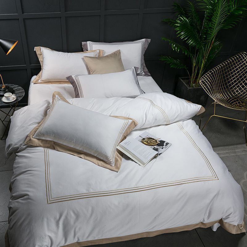 White four-piece hotel bedding cotton pure cotton European-style