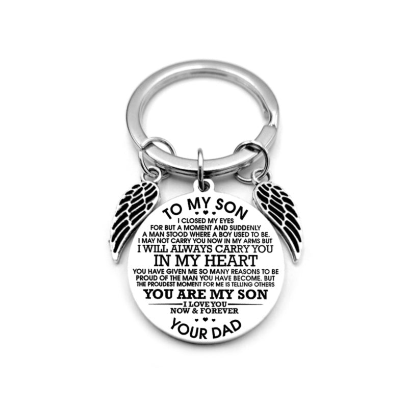 Angel Wings Heart To My Son Inspirational Keychain