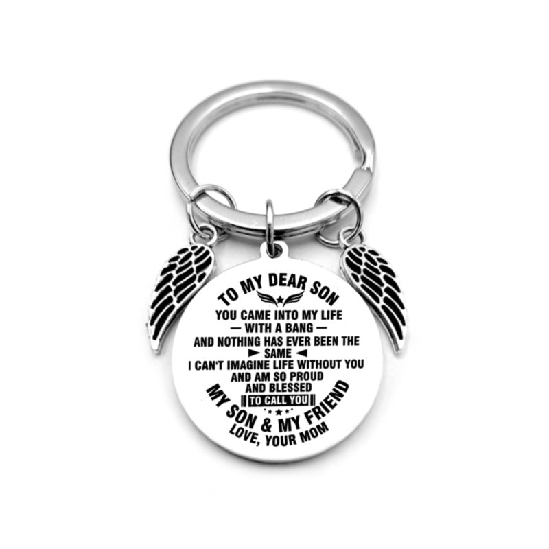 Angel Wings Heart To My Son Inspirational Keychain