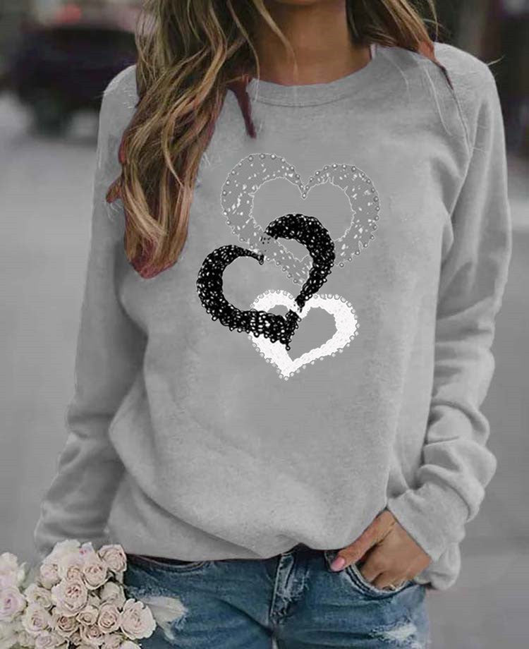 Casual Round Neck Print Sweatshirt Women