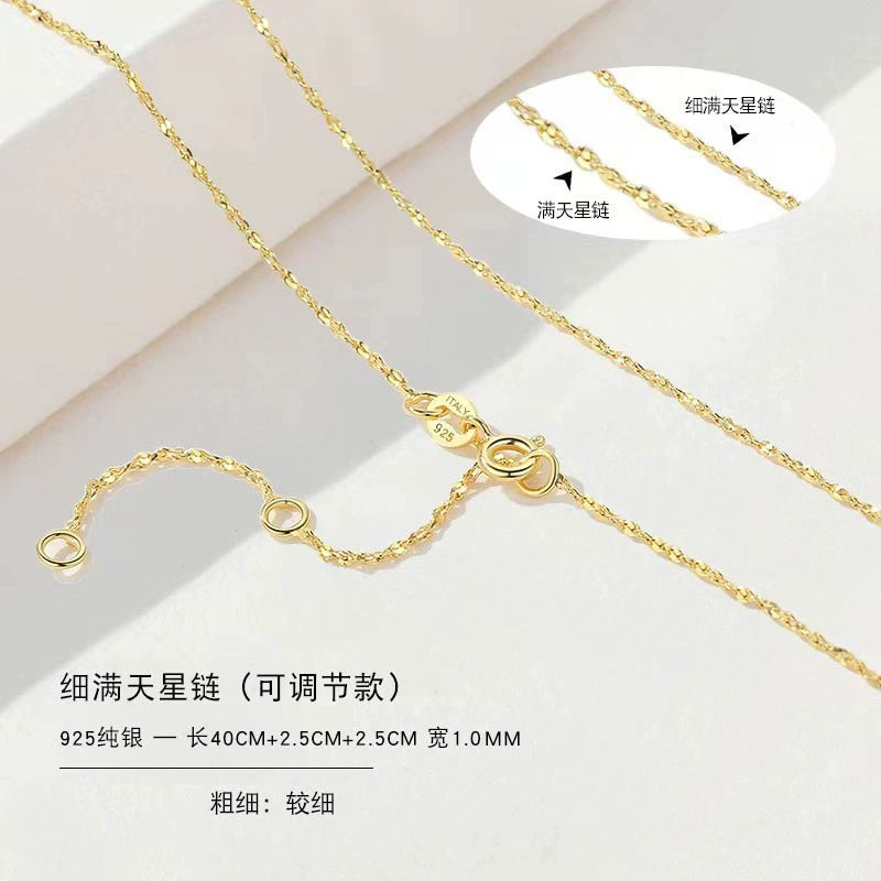 999 Sterling Silver Necklace Female 18K Gold without Pendants Silver Plated Chain Lanyard Choker Gold 925 Valentine's Day Gift