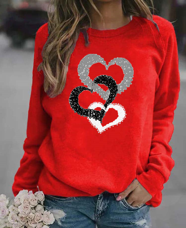 Casual Round Neck Print Sweatshirt Women