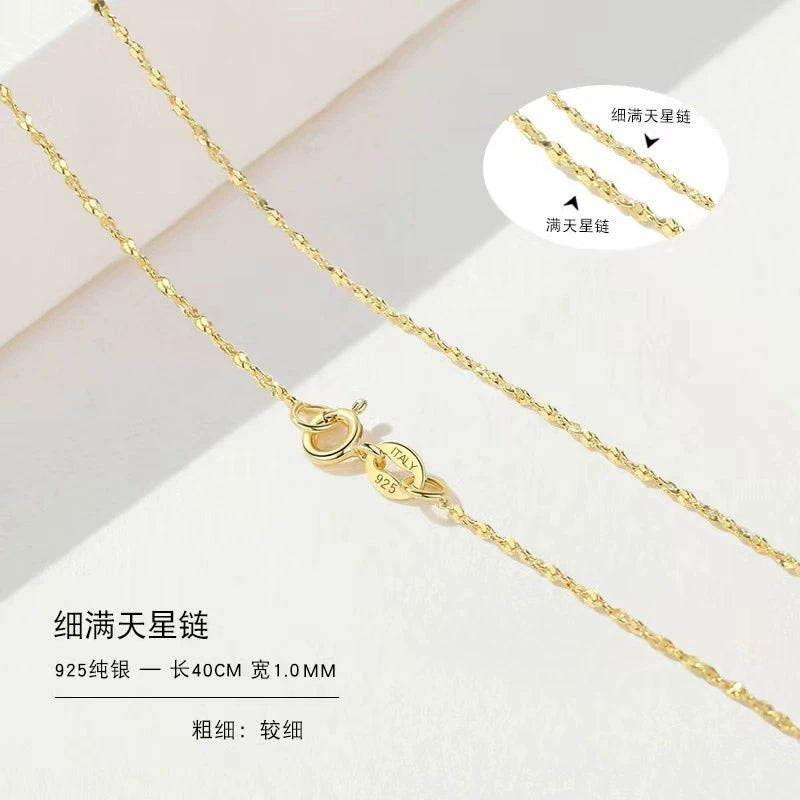 999 Sterling Silver Necklace Female 18K Gold without Pendants Silver Plated Chain Lanyard Choker Gold 925 Valentine's Day Gift