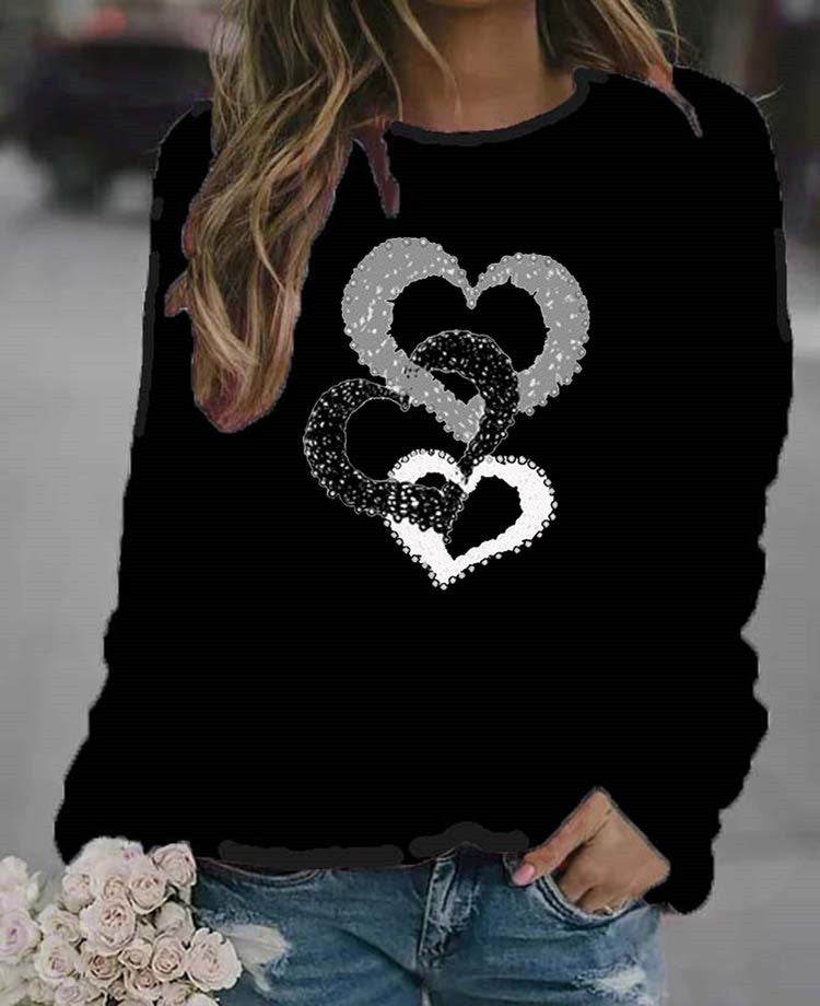 Casual Round Neck Print Sweatshirt Women