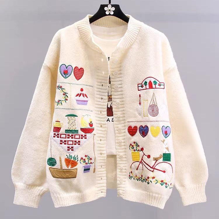 Japanese Cartoon Vintage Embroidered Sweater Coat Women's Autumn And Winter Knitting Cardigan