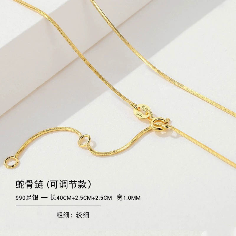 999 Sterling Silver Necklace Female 18K Gold without Pendants Silver Plated Chain Lanyard Choker Gold 925 Valentine's Day Gift