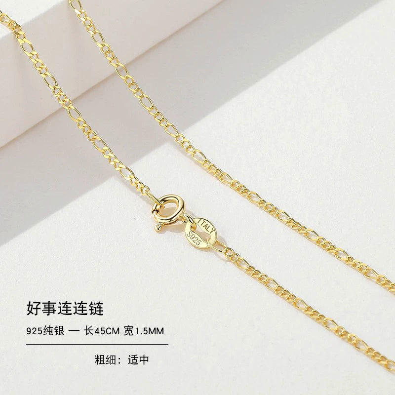 999 Sterling Silver Necklace Female 18K Gold without Pendants Silver Plated Chain Lanyard Choker Gold 925 Valentine's Day Gift