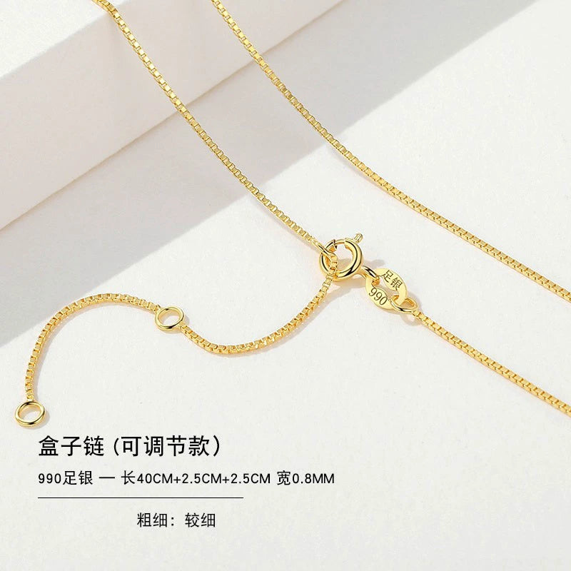 999 Sterling Silver Necklace Female 18K Gold without Pendants Silver Plated Chain Lanyard Choker Gold 925 Valentine's Day Gift