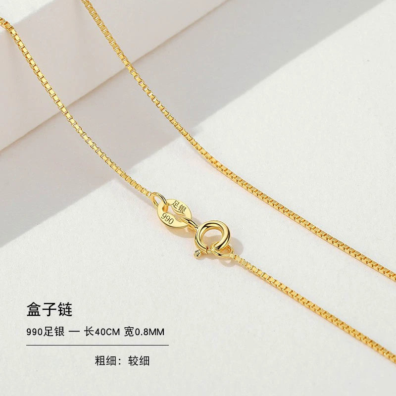 999 Sterling Silver Necklace Female 18K Gold without Pendants Silver Plated Chain Lanyard Choker Gold 925 Valentine's Day Gift