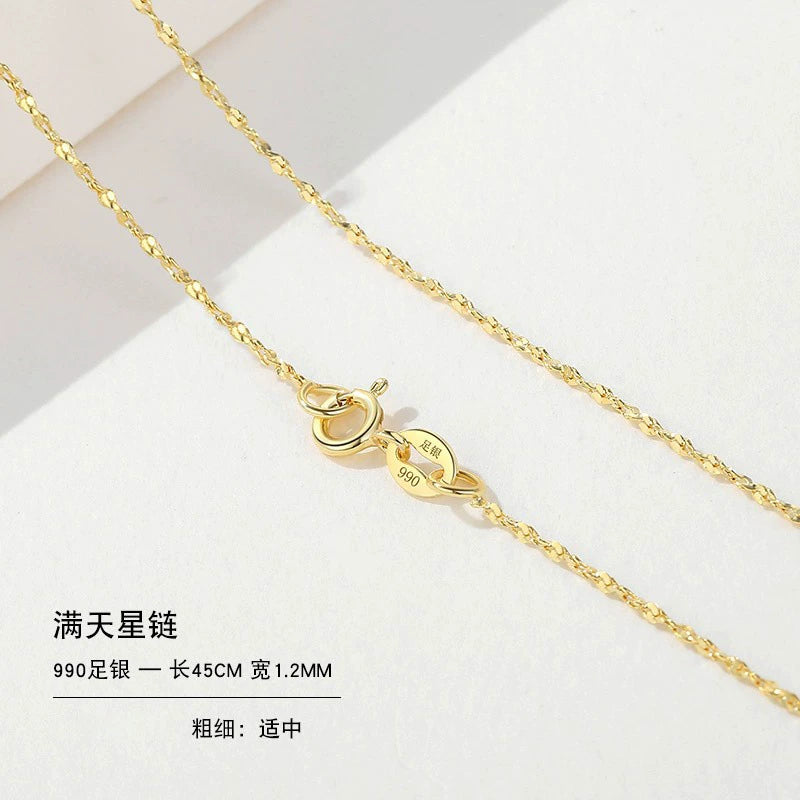 999 Sterling Silver Necklace Female 18K Gold without Pendants Silver Plated Chain Lanyard Choker Gold 925 Valentine's Day Gift