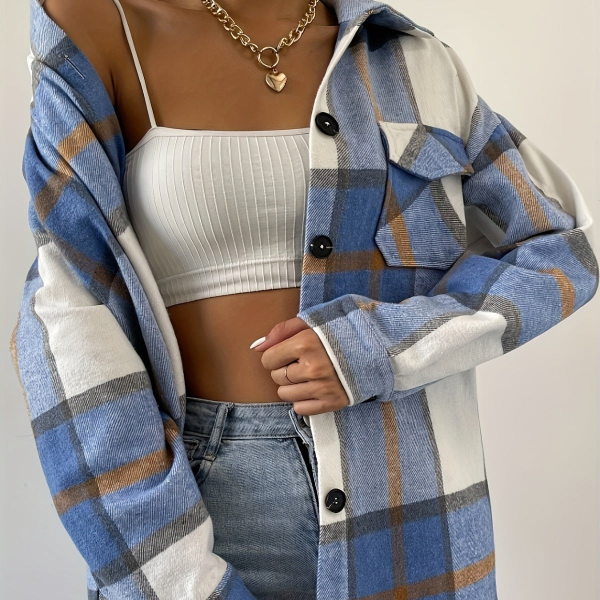 Woolen Jacket Long-sleeved Plaid Coat Loose