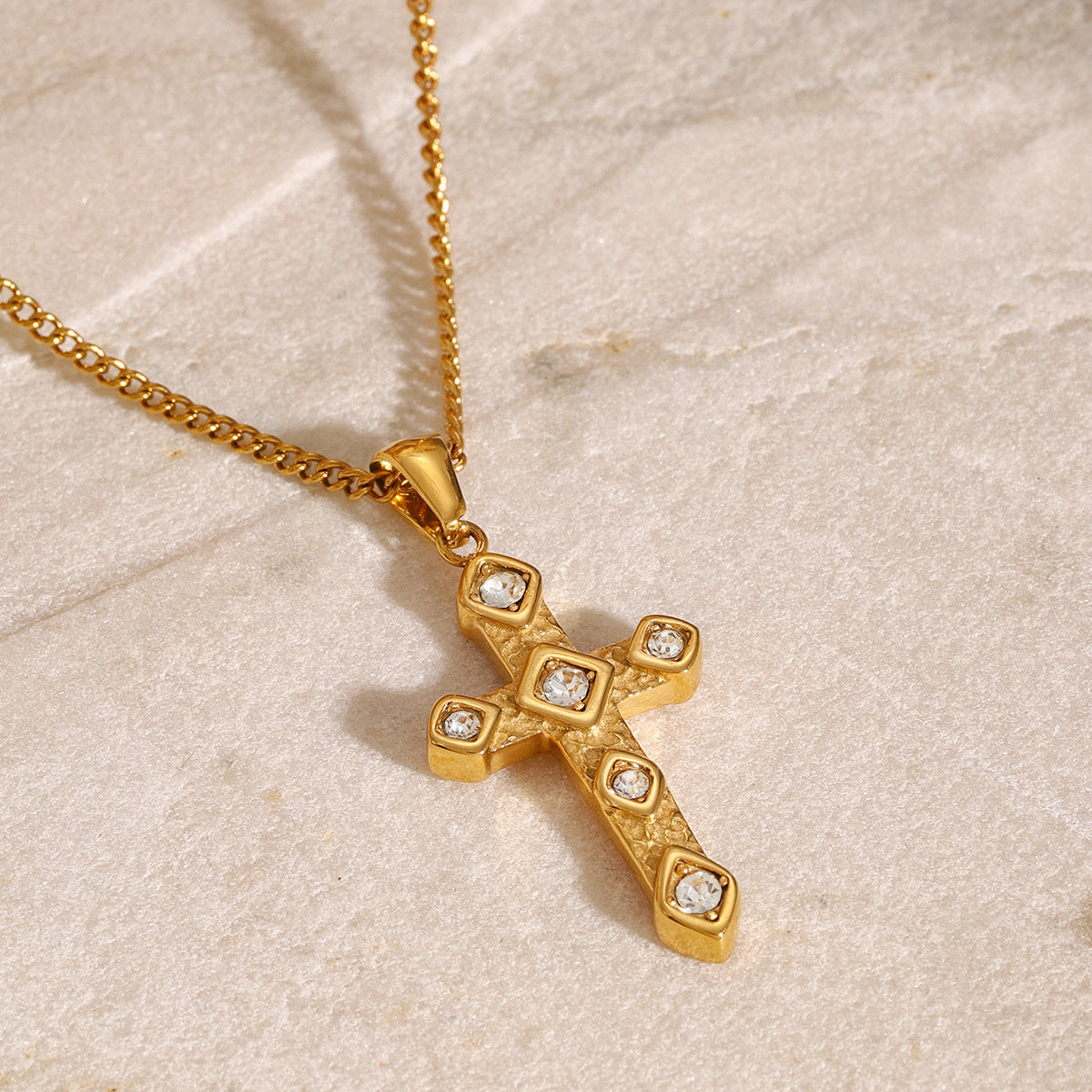 Stainless Steel Diamond Cross Necklace High Sense