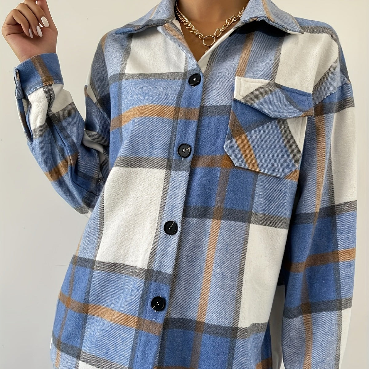 Woolen Jacket Long-sleeved Plaid Coat Loose