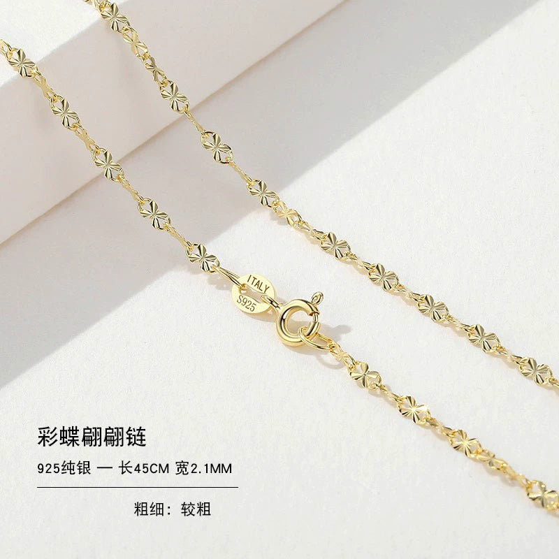 999 Sterling Silver Necklace Female 18K Gold without Pendants Silver Plated Chain Lanyard Choker Gold 925 Valentine's Day Gift