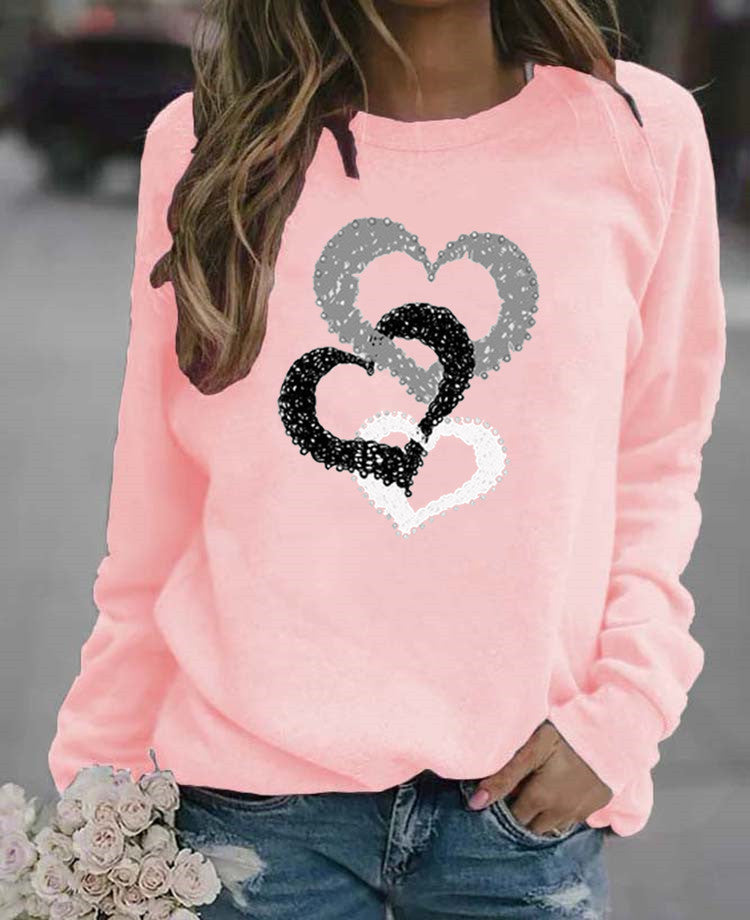 Casual Round Neck Print Sweatshirt Women