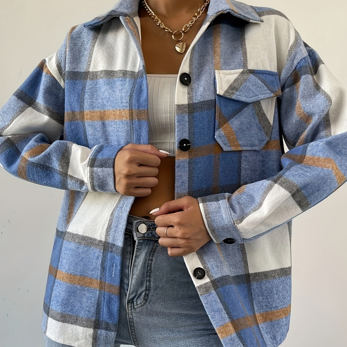 Woolen Jacket Long-sleeved Plaid Coat Loose