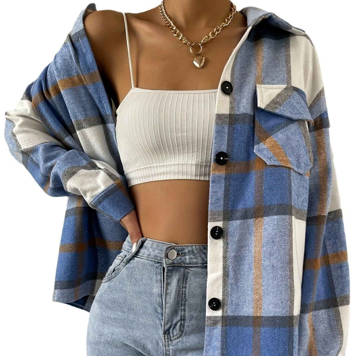 Woolen Jacket Long-sleeved Plaid Coat Loose