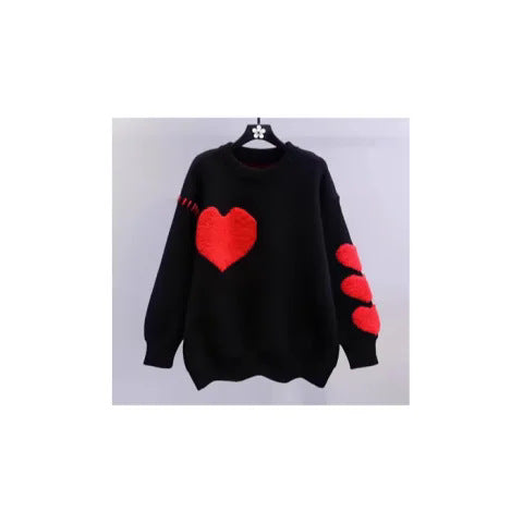 European Station Gray With Heart Knitted Sweater Women's Thick