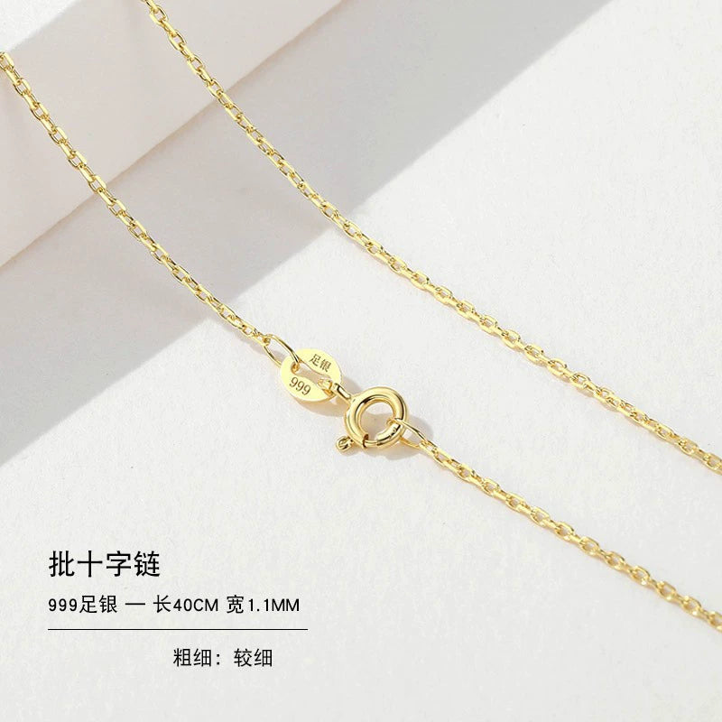 999 Sterling Silver Necklace Female 18K Gold without Pendants Silver Plated Chain Lanyard Choker Gold 925 Valentine's Day Gift