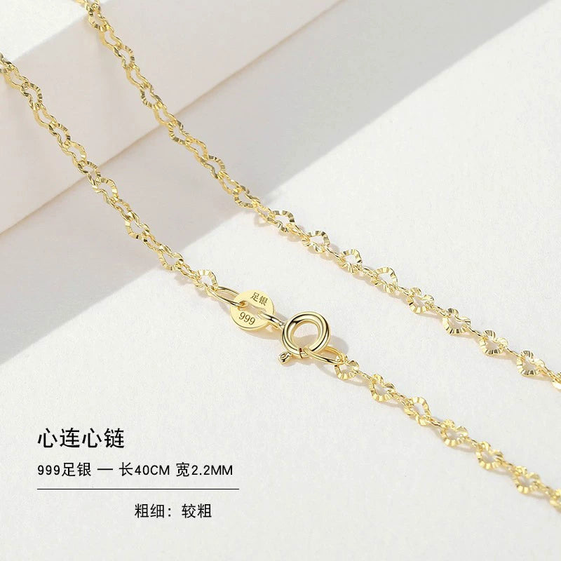 999 Sterling Silver Necklace Female 18K Gold without Pendants Silver Plated Chain Lanyard Choker Gold 925 Valentine's Day Gift