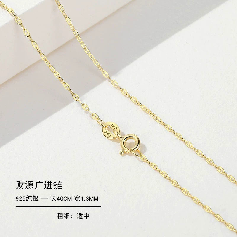 999 Sterling Silver Necklace Female 18K Gold without Pendants Silver Plated Chain Lanyard Choker Gold 925 Valentine's Day Gift