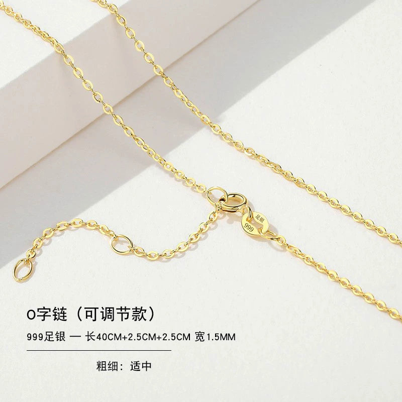 999 Sterling Silver Necklace Female 18K Gold without Pendants Silver Plated Chain Lanyard Choker Gold 925 Valentine's Day Gift