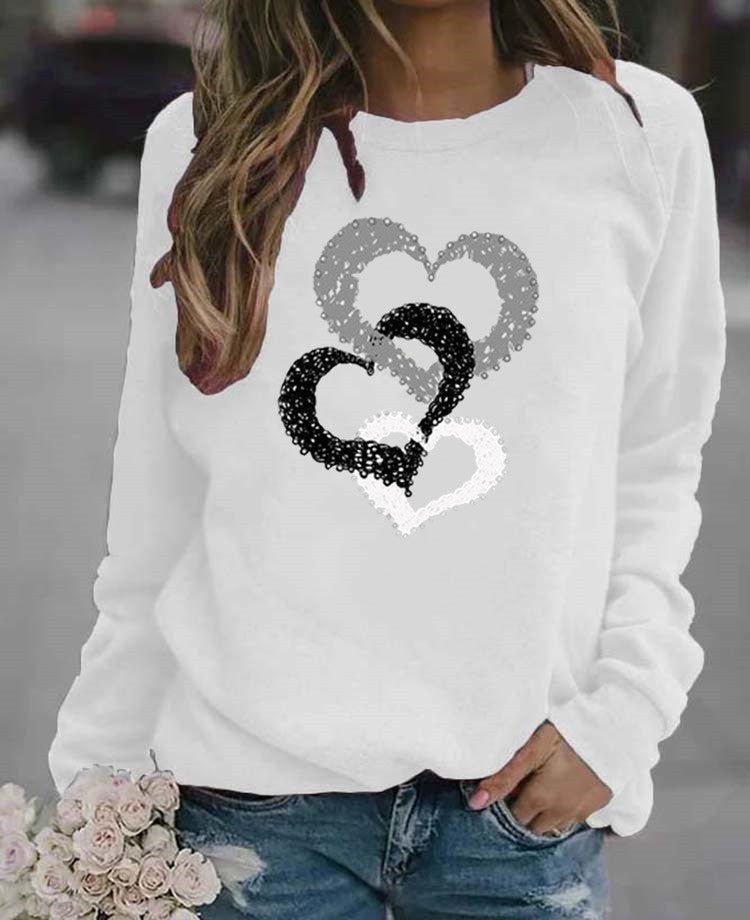 Casual Round Neck Print Sweatshirt Women