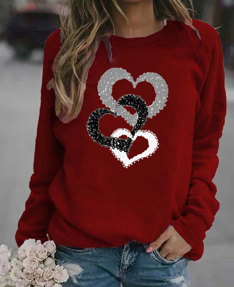 Casual Round Neck Print Sweatshirt Women