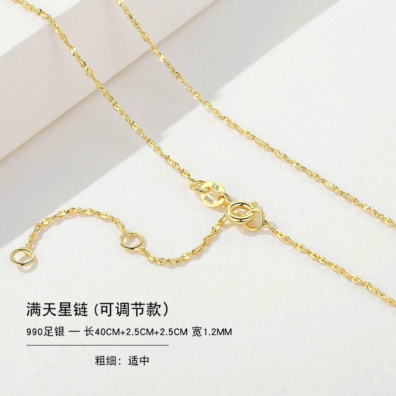 999 Sterling Silver Necklace Female 18K Gold without Pendants Silver Plated Chain Lanyard Choker Gold 925 Valentine's Day Gift