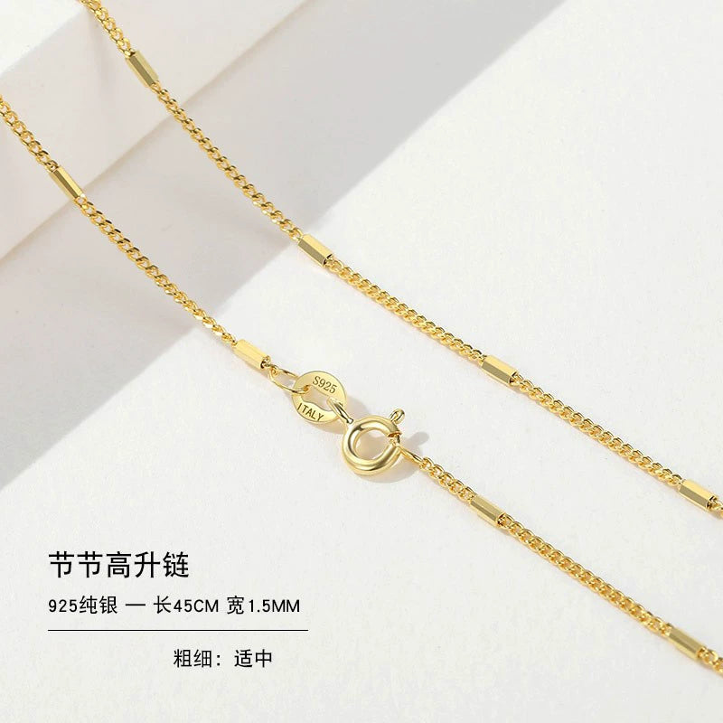 999 Sterling Silver Necklace Female 18K Gold without Pendants Silver Plated Chain Lanyard Choker Gold 925 Valentine's Day Gift