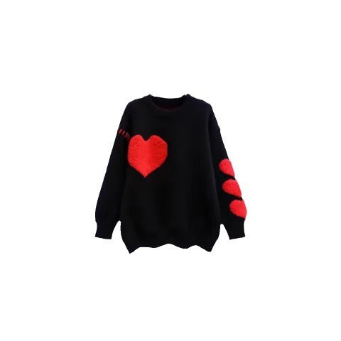 European Station Gray With Heart Knitted Sweater Women's Thick