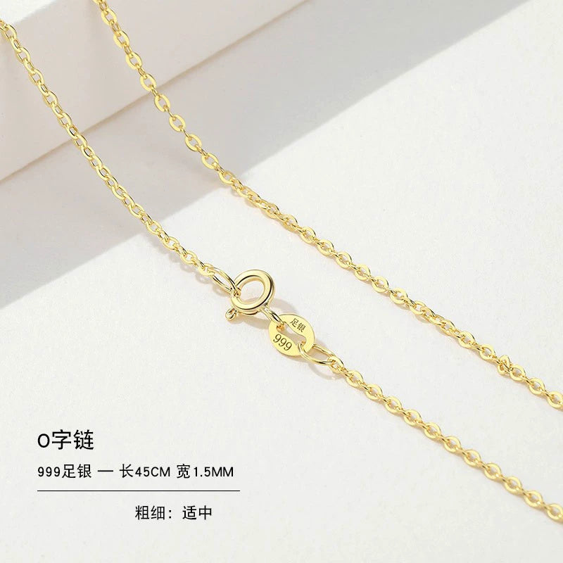 999 Sterling Silver Necklace Female 18K Gold without Pendants Silver Plated Chain Lanyard Choker Gold 925 Valentine's Day Gift