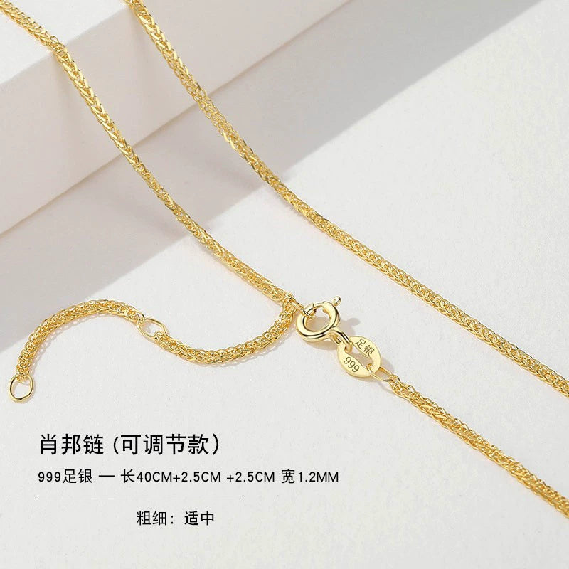 999 Sterling Silver Necklace Female 18K Gold without Pendants Silver Plated Chain Lanyard Choker Gold 925 Valentine's Day Gift