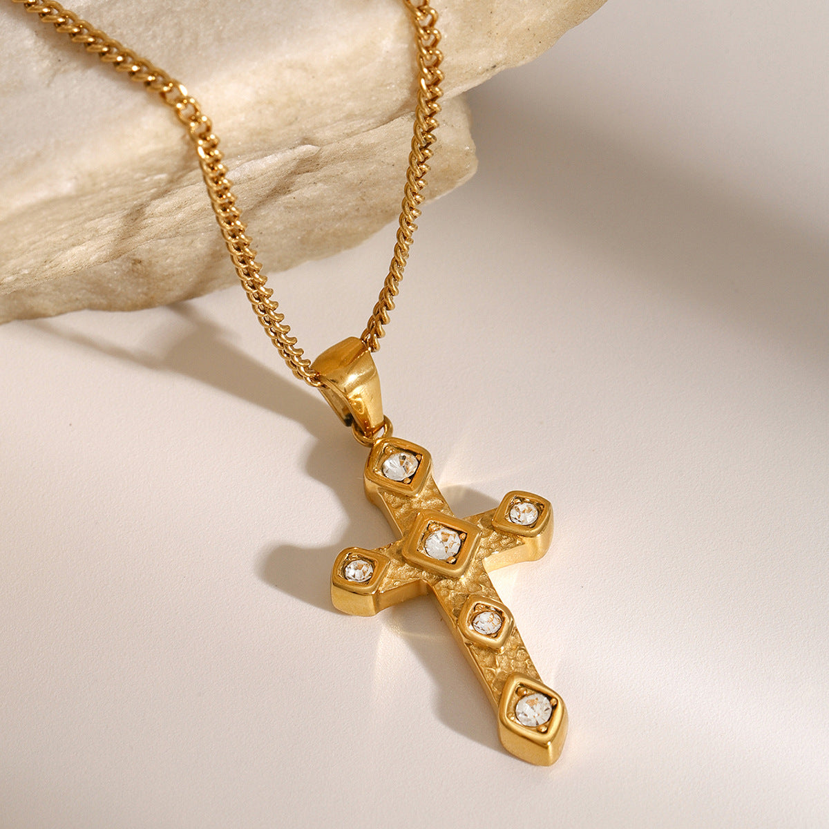 Stainless Steel Diamond Cross Necklace High Sense