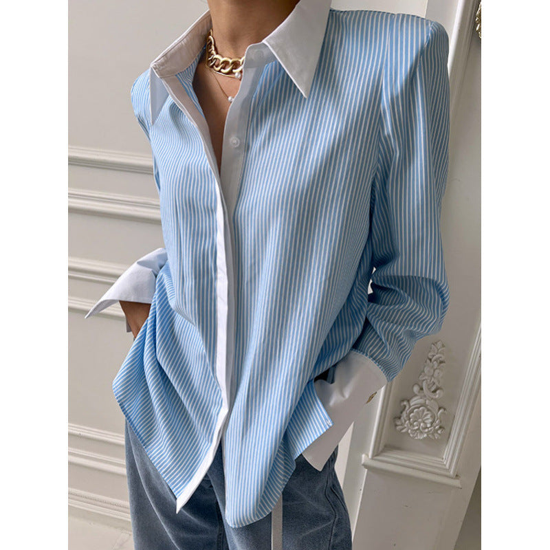 Women's Casual Printed Patchwork Long Sleeves Striped Shirt