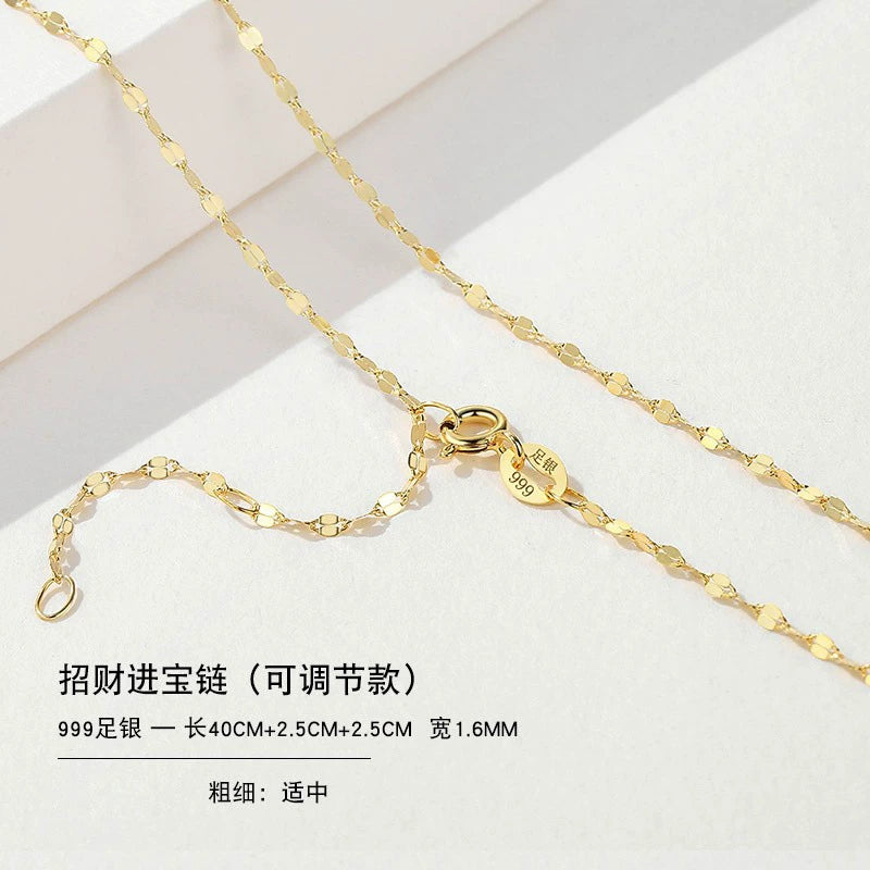 999 Sterling Silver Necklace Female 18K Gold without Pendants Silver Plated Chain Lanyard Choker Gold 925 Valentine's Day Gift