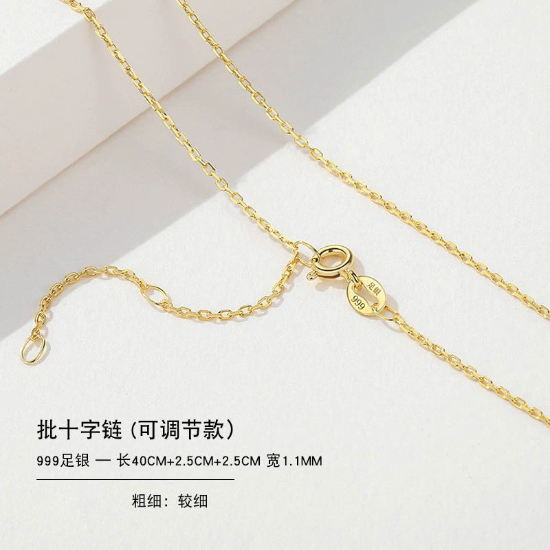 999 Sterling Silver Necklace Female 18K Gold without Pendants Silver Plated Chain Lanyard Choker Gold 925 Valentine's Day Gift