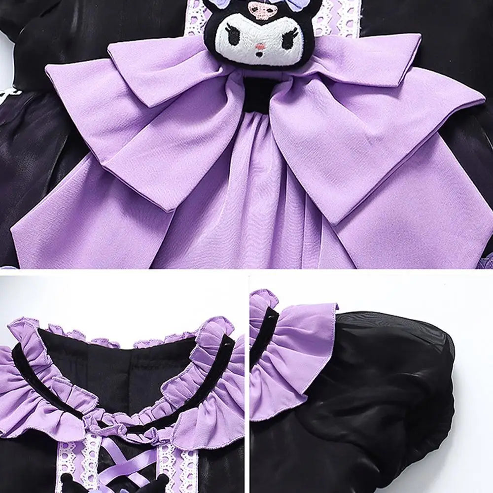 Anime Kawaii Kuromi Lolita Cosplay Princess Dress Sanrios Kids High-Quality Cartoon Dresses Puffy Skirt Cute Girls Party Dress