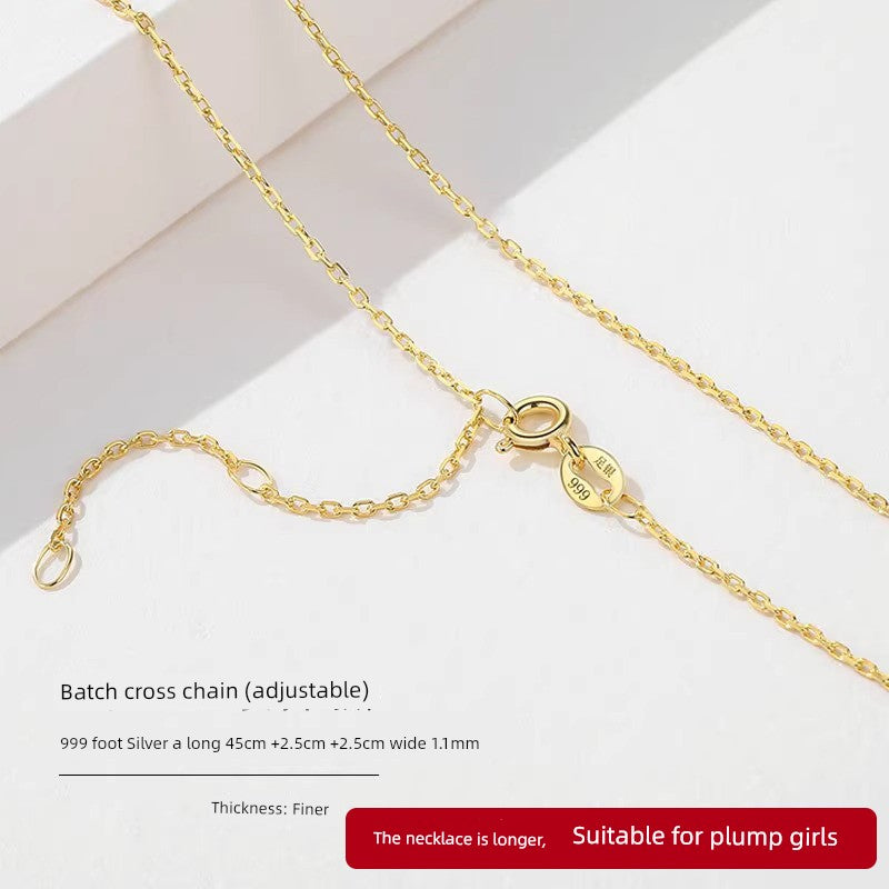 999 Sterling Silver Necklace Female 18K Gold without Pendants Silver Plated Chain Lanyard Choker Gold 925 Valentine's Day Gift