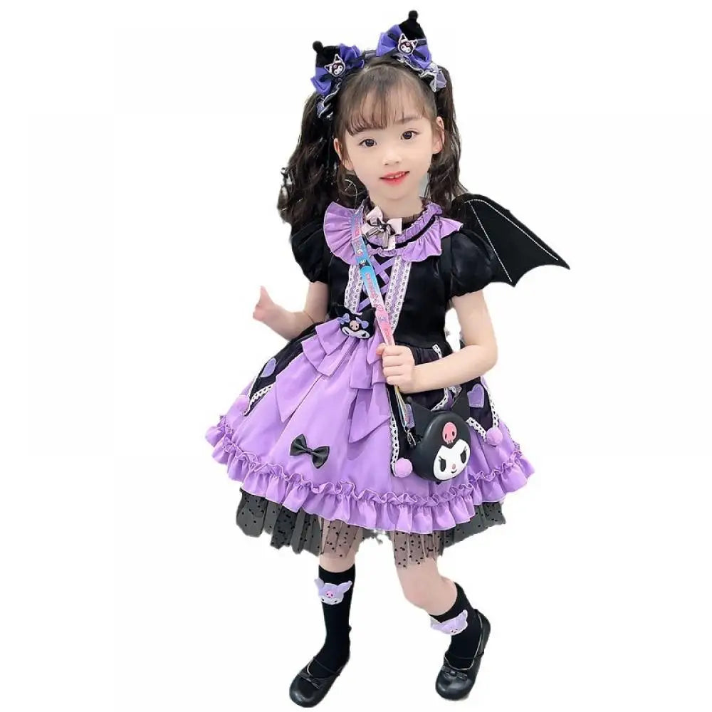 Anime Kawaii Kuromi Lolita Cosplay Princess Dress Sanrios Kids High-Quality Cartoon Dresses Puffy Skirt Cute Girls Party Dress