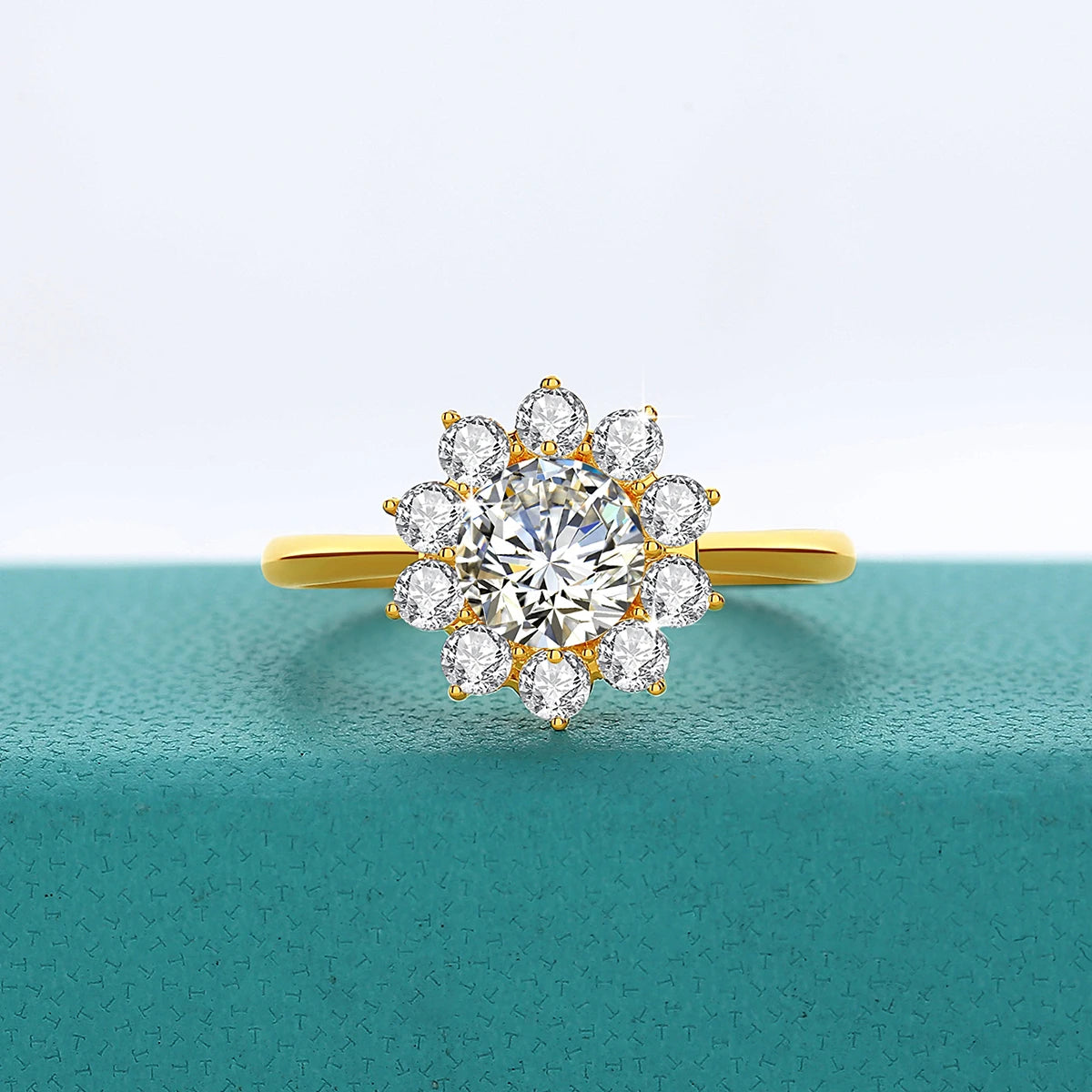 Szjinao 100% Real 14k Gold Flower Ring Full Moissanite Diamond 1 Carat Wedding Fine Jewelry 585 K Gold Trendy Valentine Day Gift