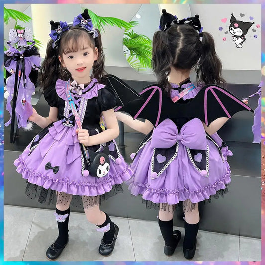 Anime Kawaii Kuromi Lolita Cosplay Princess Dress Sanrios Kids High-Quality Cartoon Dresses Puffy Skirt Cute Girls Party Dress