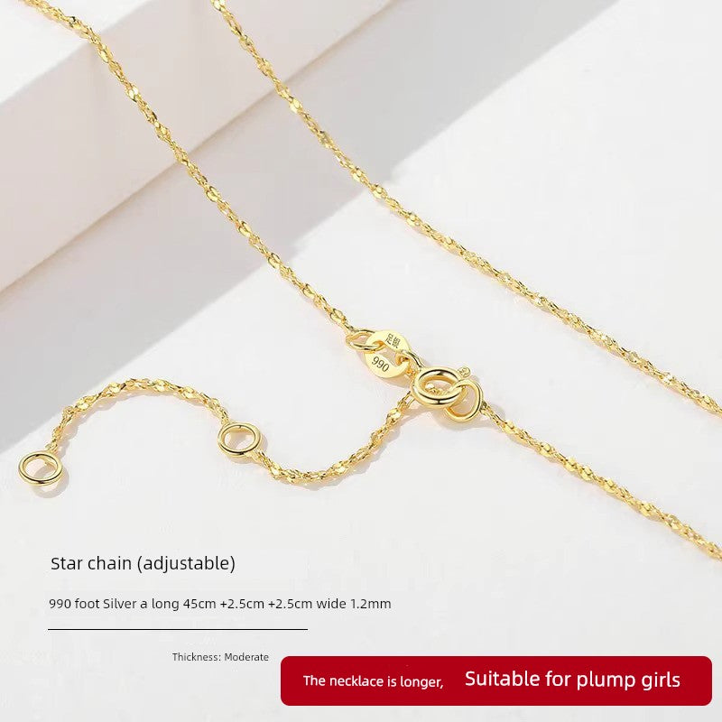 999 Sterling Silver Necklace Female 18K Gold without Pendants Silver Plated Chain Lanyard Choker Gold 925 Valentine's Day Gift